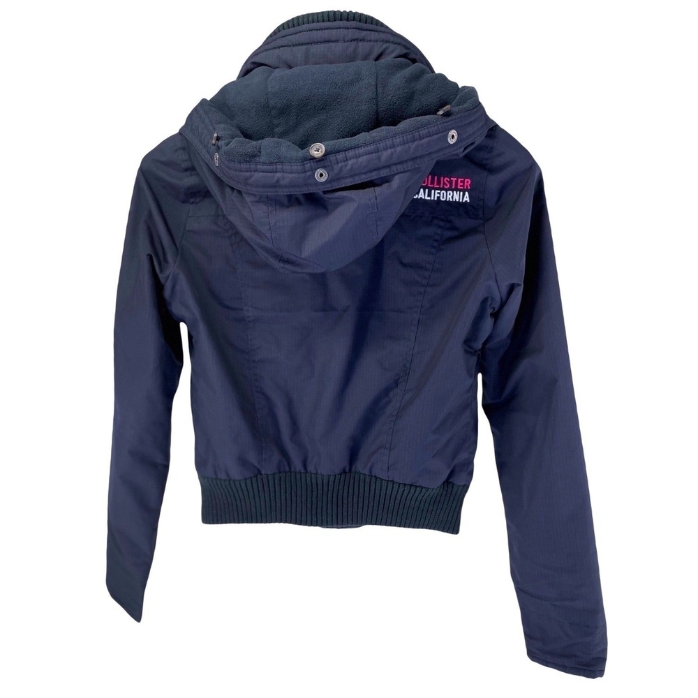 Hollister Navy Blue All-Weather Jacket Fleece Lined Removable Hood XS No Fur - Picture 2 of 12